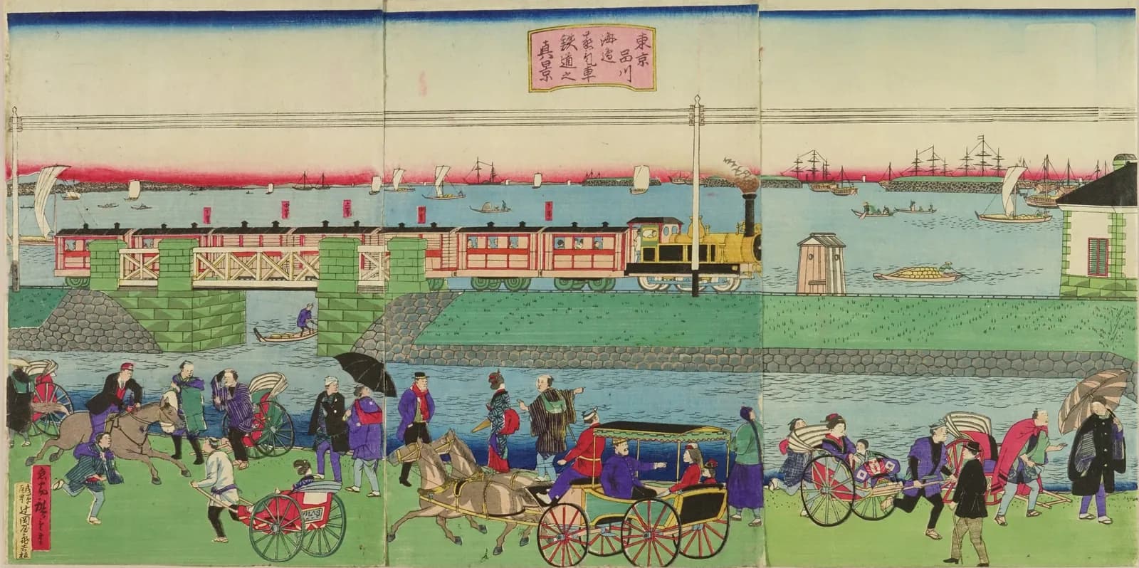 True View of the Steam Railway along the Seashore at Shinagawa, Tokyo