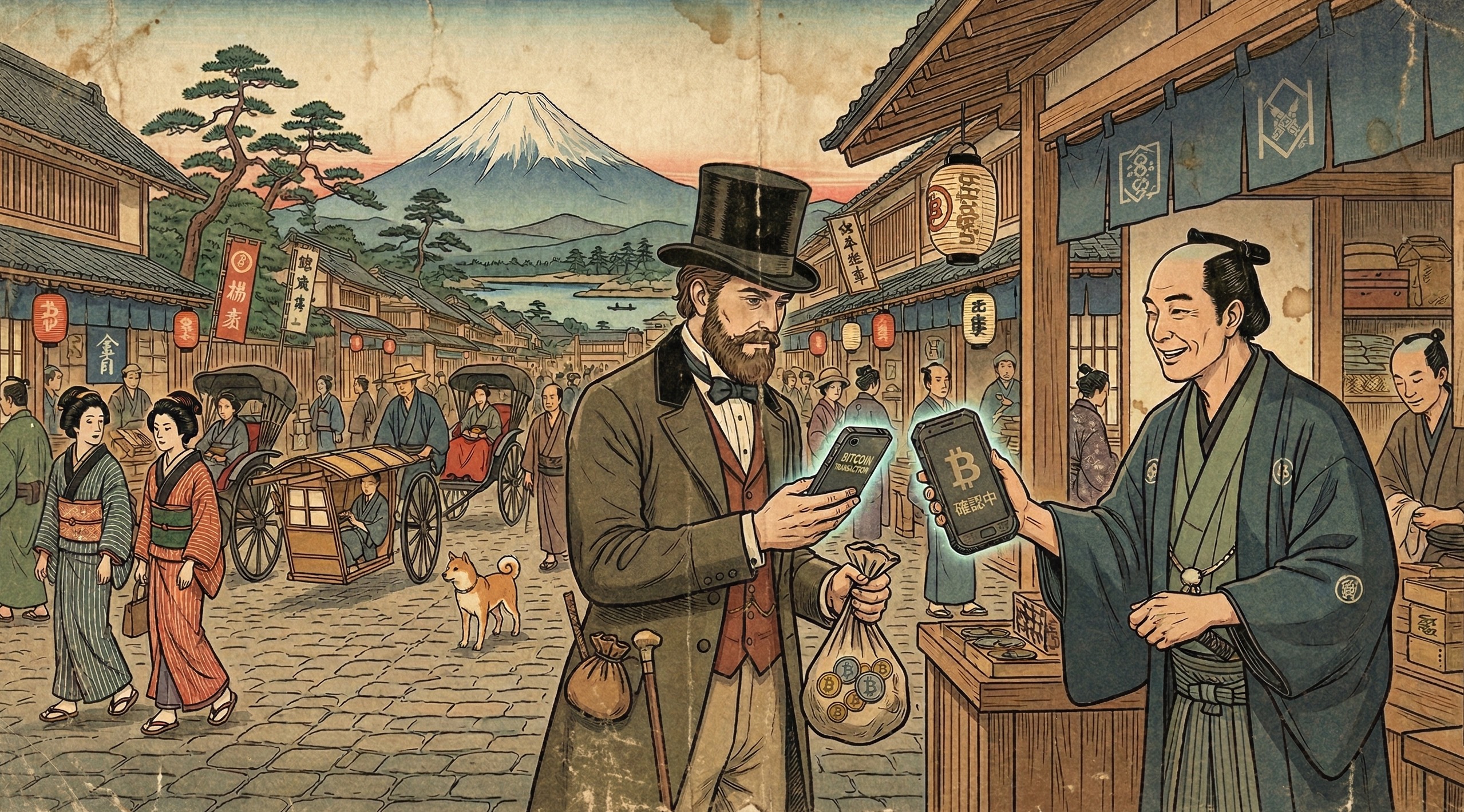 浮世絵風ビットコイン決済の世界